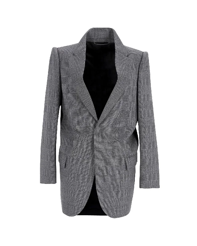 Balenciaga Suspended Shoulder Glen Plaid Jacket in Grey Wool Women's Office Clothing