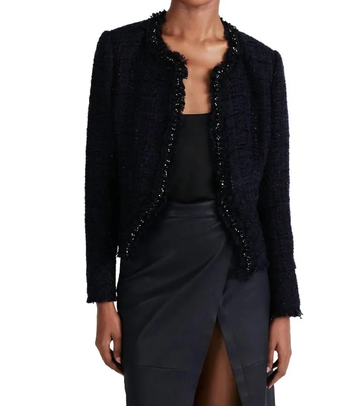 Elizabeth Peplum Jacket In Black/navy Clothes For Sale