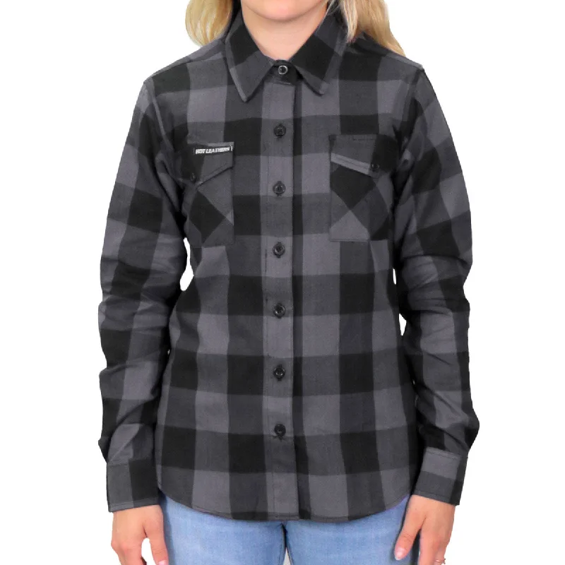 Hot Leathers FLL3001 Ladies Long Sleeve Cotton Black and Gray Flannel Women's Clothing for Every Season and Trend