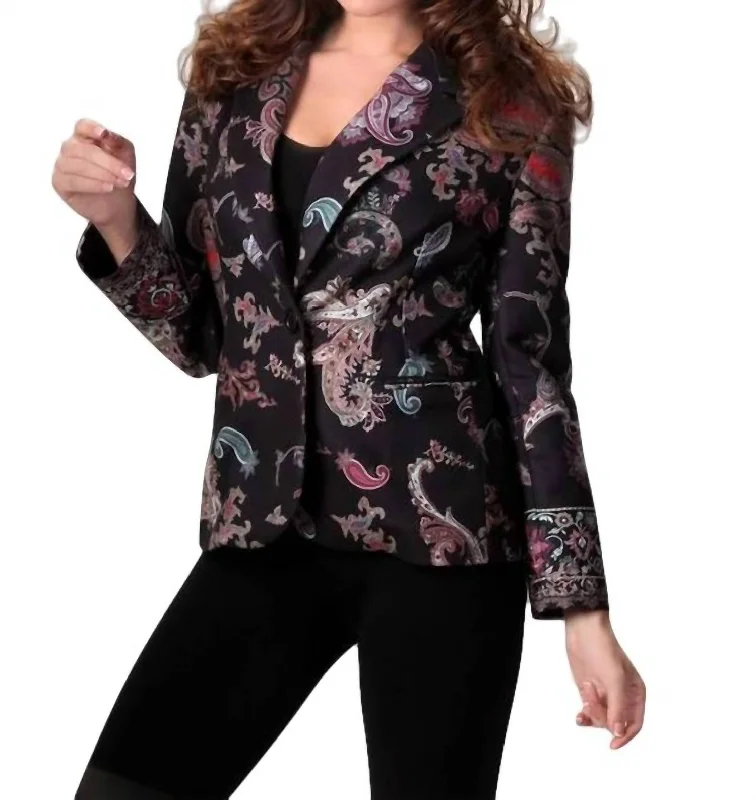 Paisley Blazer In Black Multi Formal Outfit For Women