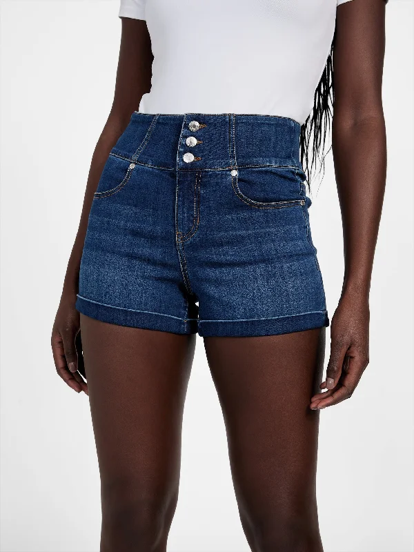 Eco Milan High-Rise Denim Corset Shorts Women's Plus-Size Casual Outfit