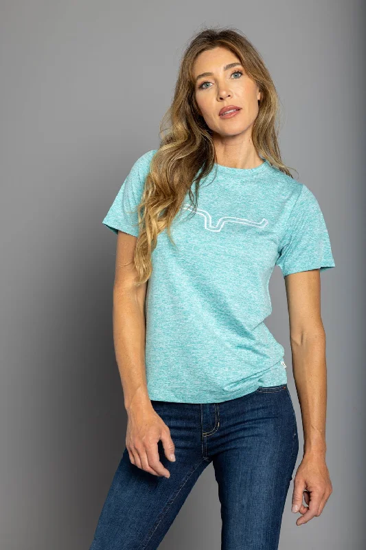 Kimes Ranch Womens Outlier Tech Tee Light Blue Heather Cotton Blend S/S T-Shirt Women's Classic Attire