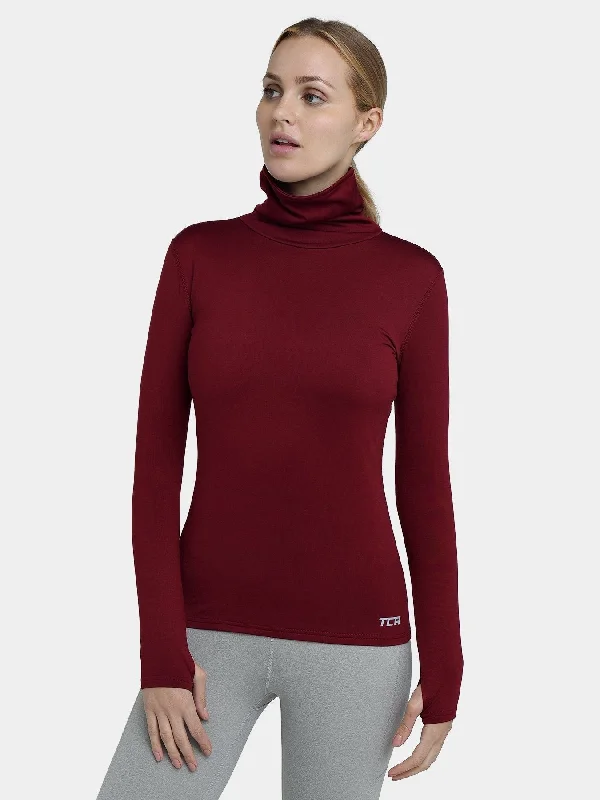 Warm-Up Thermal Long Sleeve Funnel Neck Top For Women With Brushed Inner Fabric, Thumbholes & Reflective Strips Women's Vacation Clothes