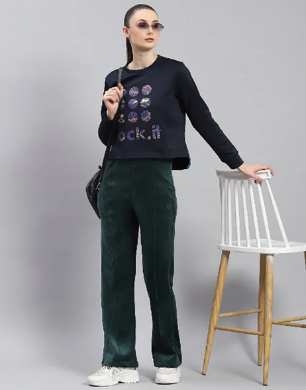 Women Navy Blue Printed Round Neck Full Sleeve Sweatshirt Online Shopping Boutiques