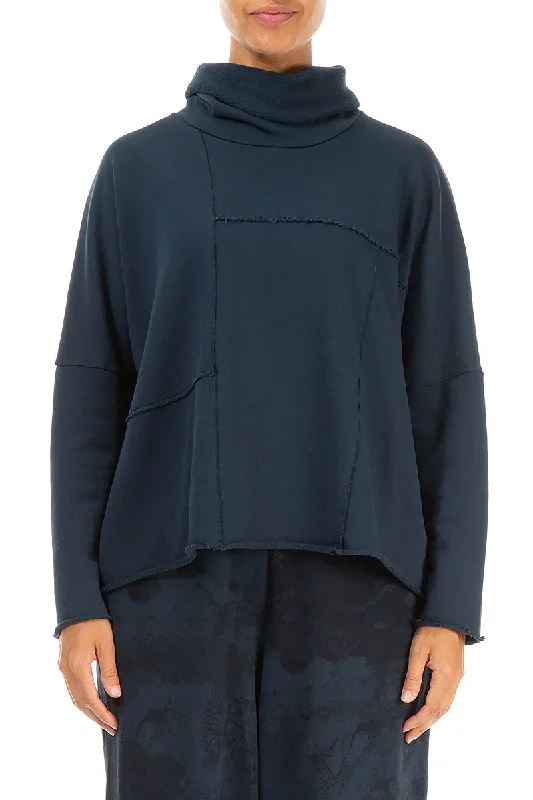 Boxy Cowl Neck Midnight Blue Cotton Jumper Women's Outerwear Apparel