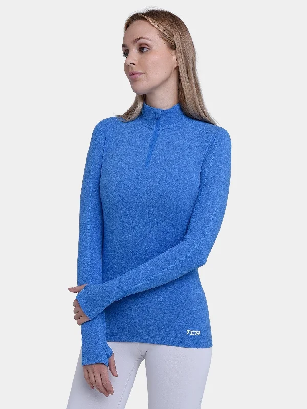 Fusion Half Zip Running Top For Women With Thumbholes & Back Zip Pocket Casual Clothes For Women