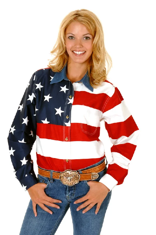 Roper Womens Patriotic Red 100% Cotton L/S Stars Stripes American Flag Shirt Online Clothing Boutiques