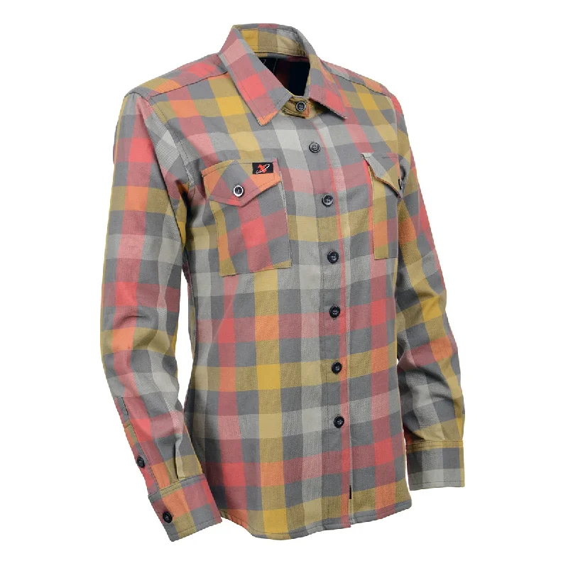 Milwaukee Leather Women's Gray and Red with Yellow Long Sleeve Cotton Flannel Shirt MNG21614 Women's Evening Wear for Special Occasions