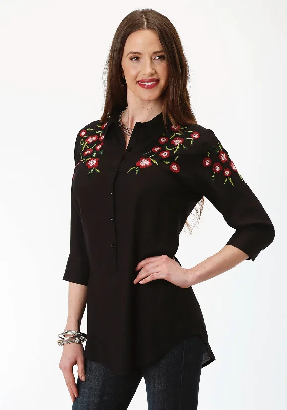 Roper Womens Black Rayon/Nylon Floral Challis S/S Shirt Best Online Clothing Boutiques