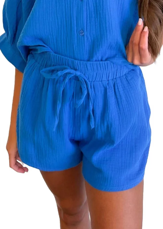 By The Pool Gauze Shorts In Blue Luxury Women's Clothing