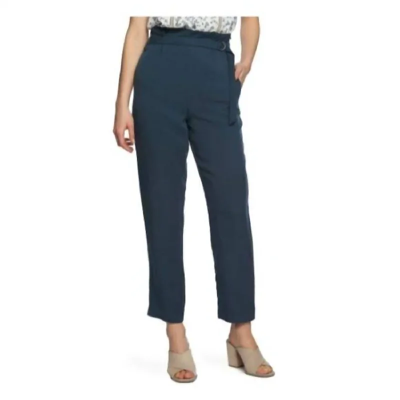 Knit Tapered Paperbag Cropped Pants In Blue Women's Cozy Clothes