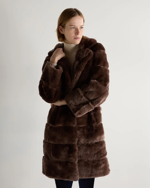 Women's Long Rex Rabbit Coat Chocolate Brown Women Fashion