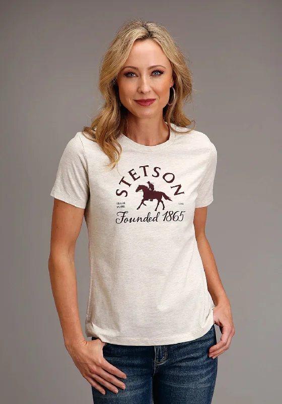 Stetson Womens Heather Cream Cotton Blend Horse Rider S/S T-Shirt Online Shopping Boutiques