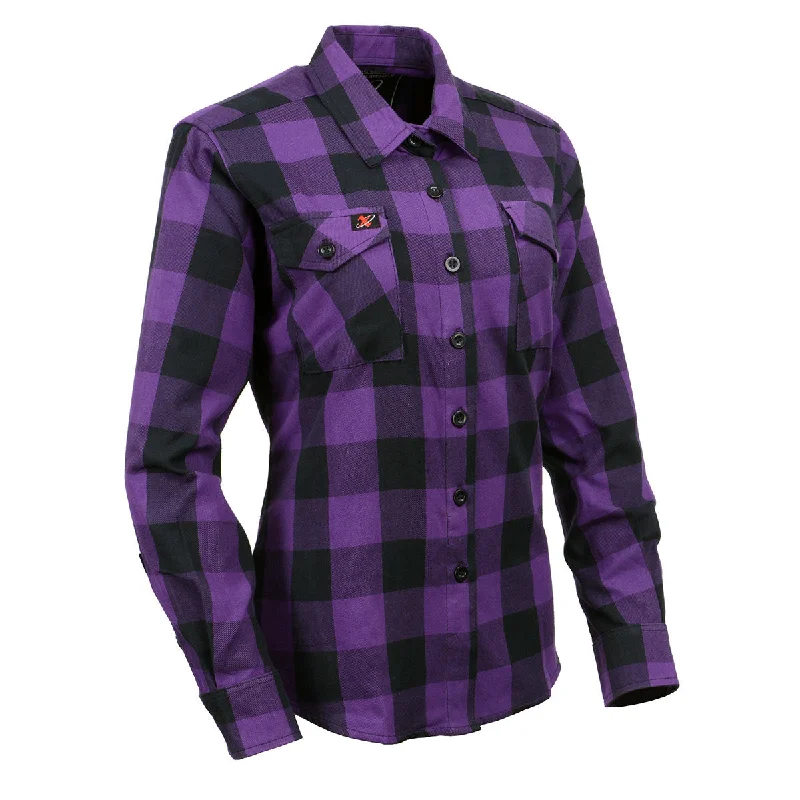 Milwaukee Leather MNG21619 Women's Black and Purple Long Sleeve Cotton Flannel Shirt Clothes For Women