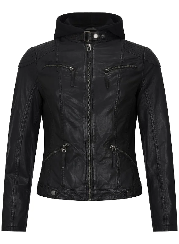 Hooded Biker Leather Jacket Casual Attire For Women