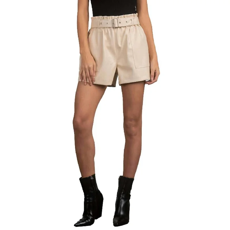 Leather Shorts In Beige Women's Comfy Loungewear Outfit