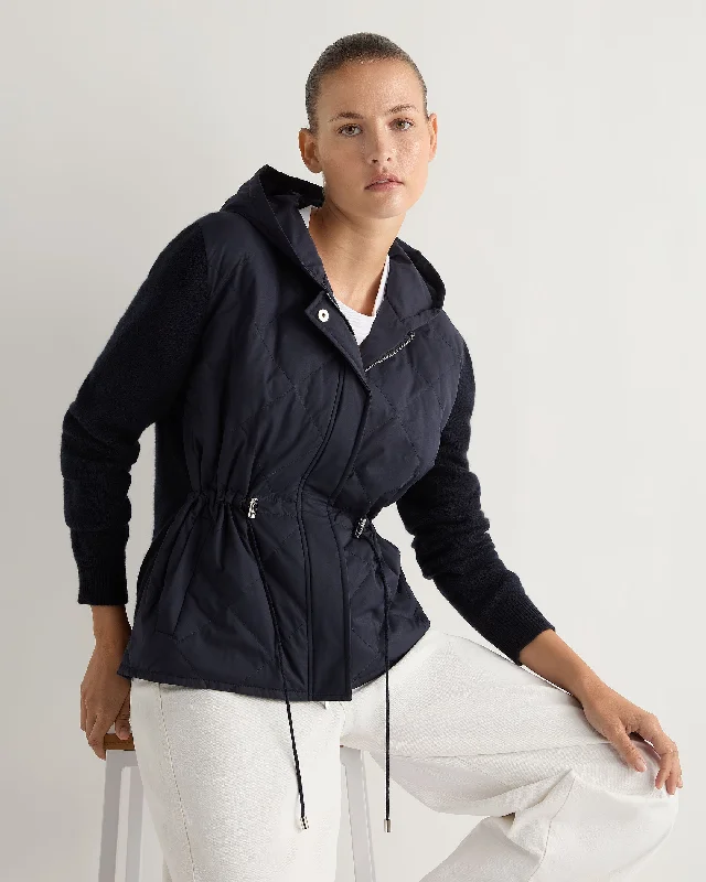 Women's Quilted Woven Mix Cashmere Jacket Navy Blue Sale For Women