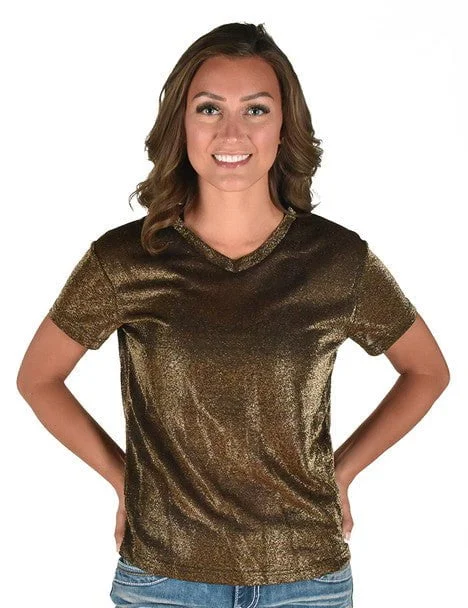 Cowgirl Tuff Womens Shimmer Breathe V Copper Nylon S/S T-Shirt Women's Tailored Outfit