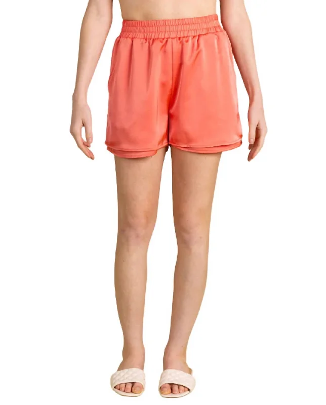 Satin Pocket Shorts In Blossom Women's Plus-Size Apparel