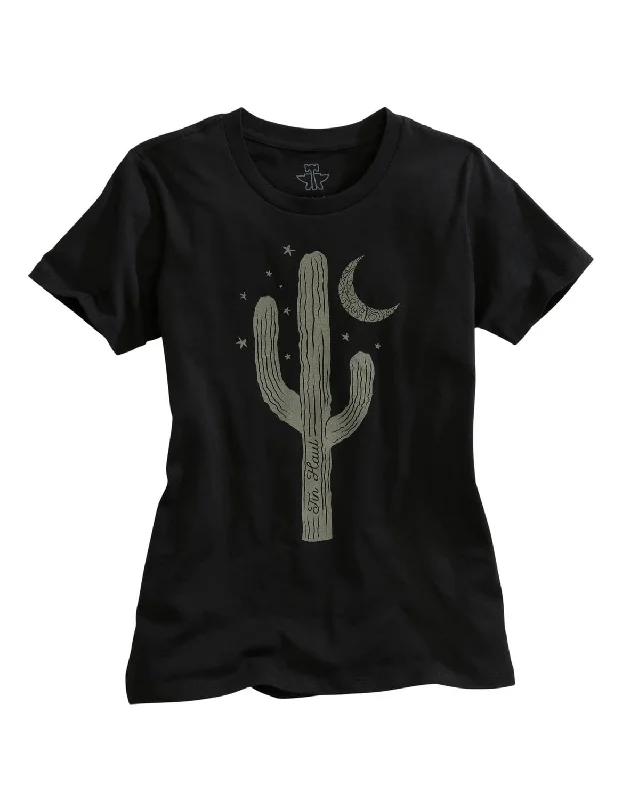 Tin Haul Womens Black 100% Cotton Single Cactus S/S T-Shirt Trendy Women's Apparel for All Seasons