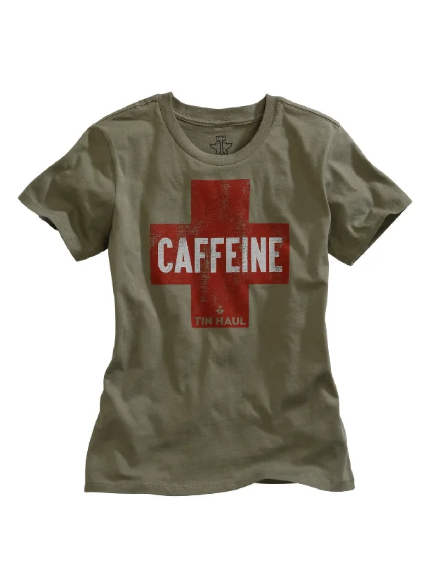 Tin Haul Womens Grey 100% Cotton Need Caffeine S/S T-Shirt Weekend Sale