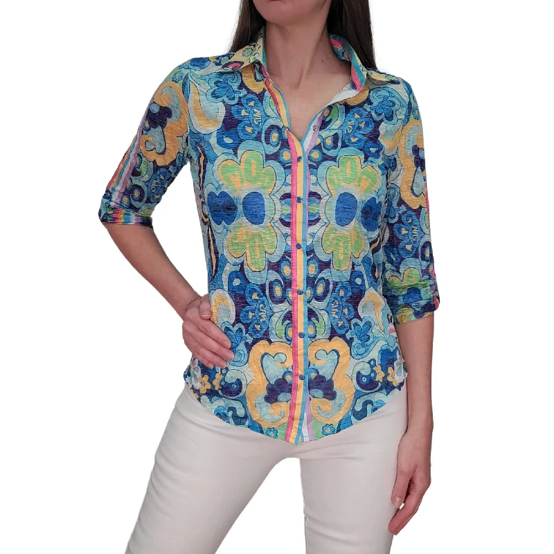 David Cline Roll Up Sleeve Top - Azure Timeless Classics