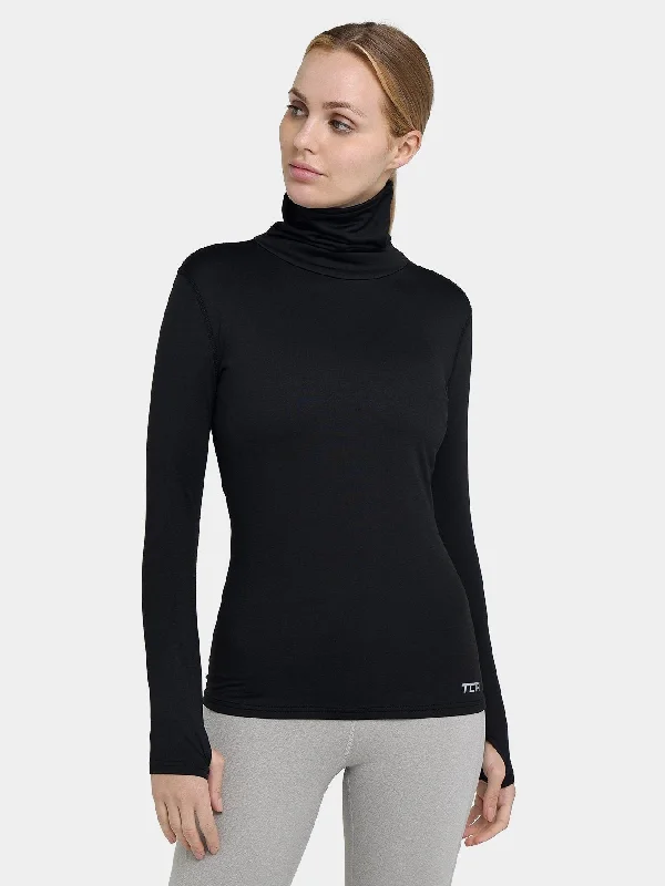 Warm-Up Thermal Long Sleeve Funnel Neck Top For Women With Brushed Inner Fabric, Thumbholes & Reflective Strips Women's Clothes For Work