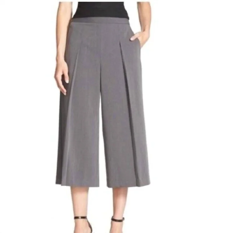 Pleat Front Wide Leg Culottes In Gray Women's Clothes For Work