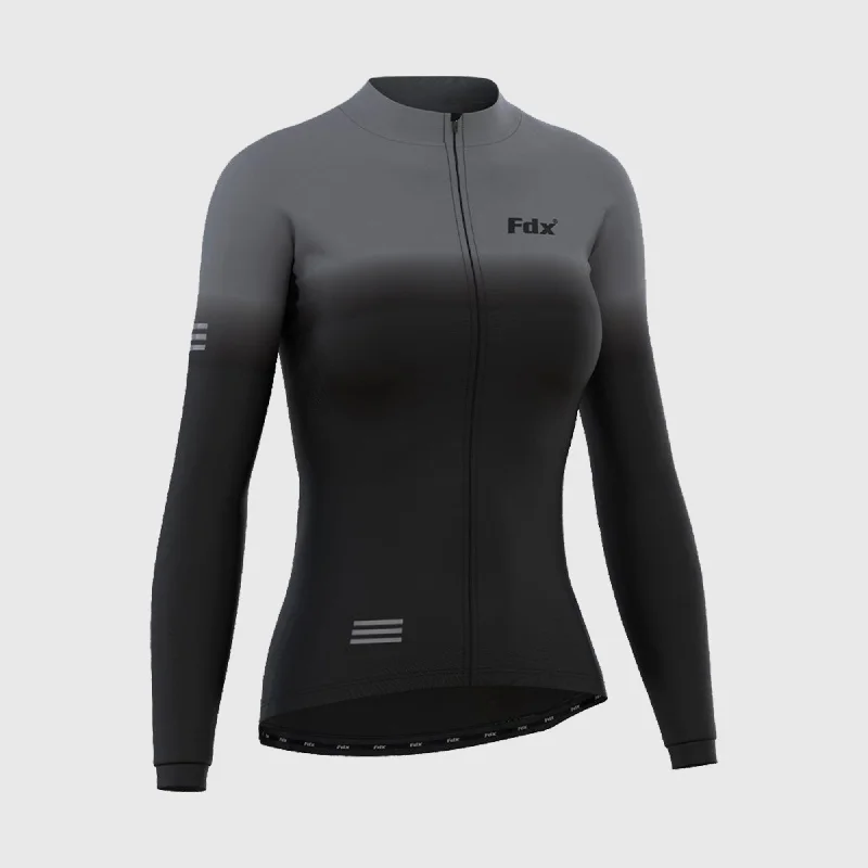 Fdx Duo Women's & Girl's Grey / Black Thermal Roubaix Long Sleeve Cycling Jersey Sustainable Women's Clothing