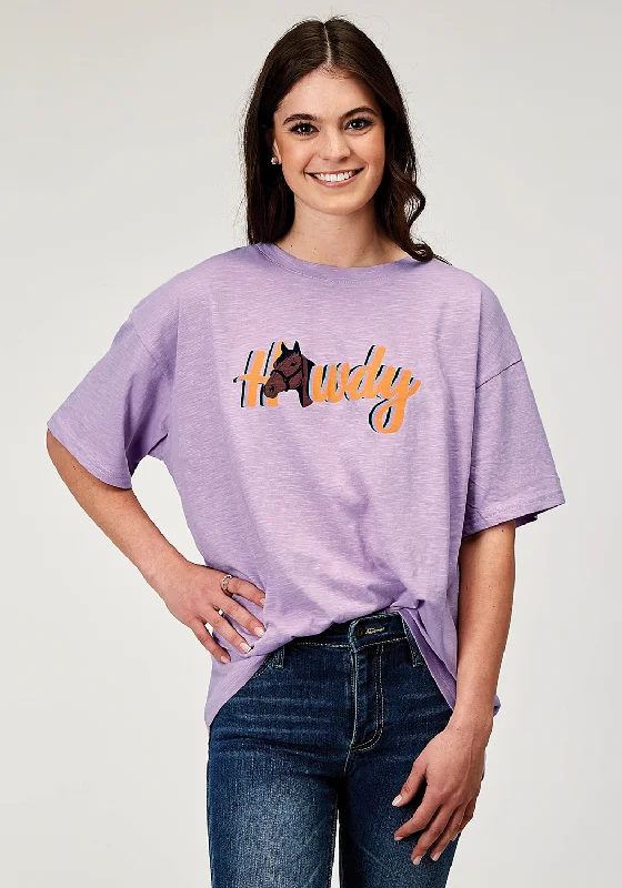 Roper Womens Howdy Horse Lilac 100% Cotton S/S T-Shirt Women's Holiday Outfit