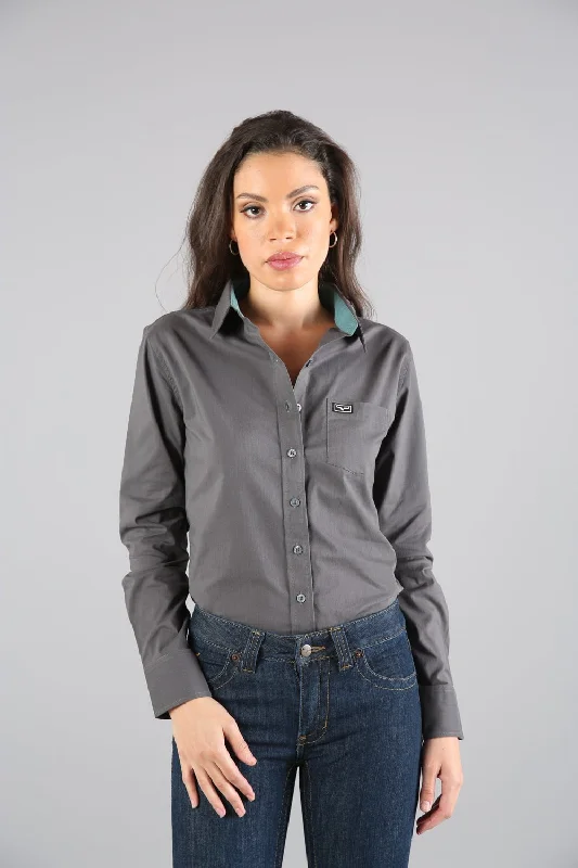 Kimes Ranch Womens Linville Pewter Cotton blend L/S Shirt Women's Chic Outerwear Attire