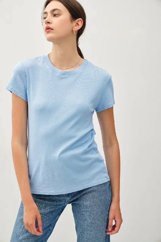 Light Blue Classic Crewneck T-Shirt Vintage Clothing For Women