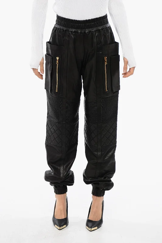 Balmain Leather Multipocket Pants With Quilted Detail Formal Attire For Women