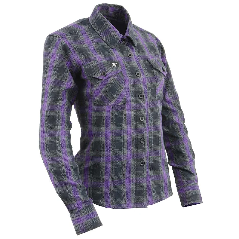 Milwaukee Leather MNG21603 Women's Casual Black with Purple Long Sleeve Casual Cotton Flannel Shirt Sale On Sale