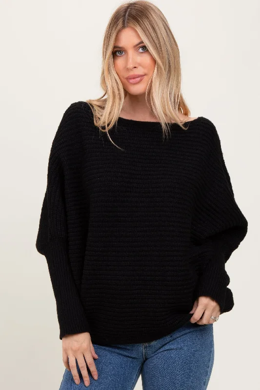 Black Chunky Knit Dolman Sleeve Oversized Sweater Clothes For Sale