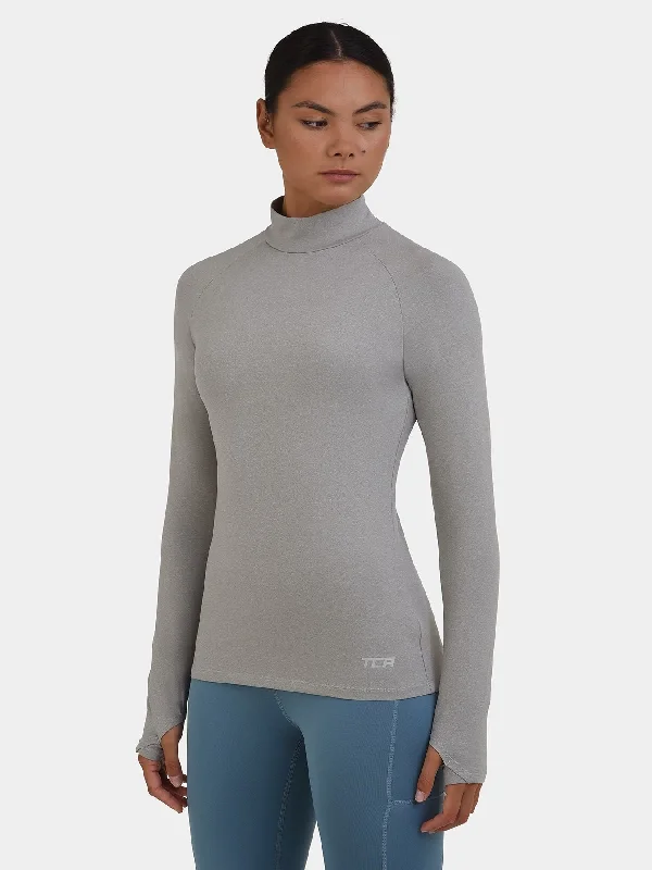 Bliss SuperThermal Long Sleeve Running Mock Neck Top For Women With Thumbholes & Brushed Inner Fabric Women's Party Clothes