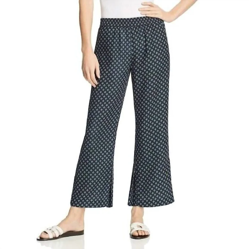 Micro Floral Print Pleated Hem Cropped Pants In Blue Women's Clothing For Everyday Wear