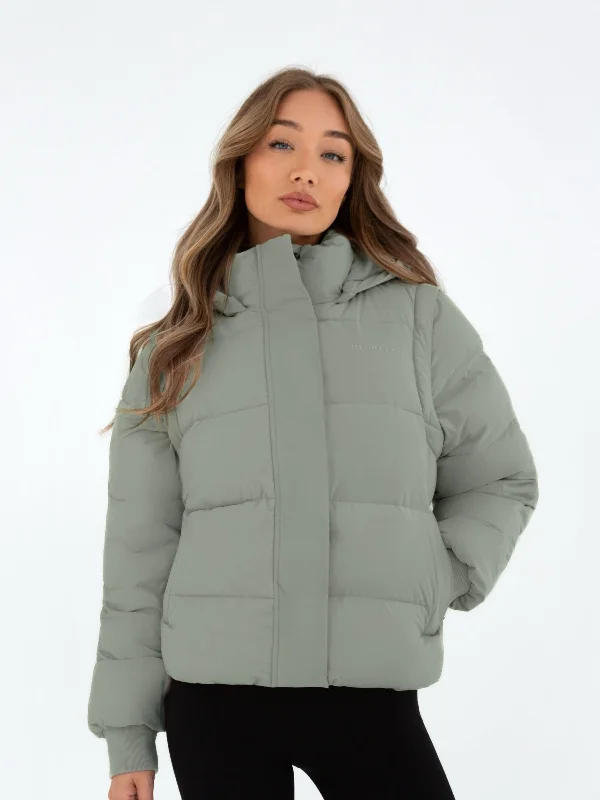 Multiway Puffer Coat 2 - Sage Green Timeless Women's Clothes