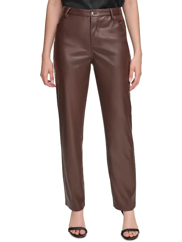 Womens Faux Leather High Rise Straight Leg Pants Classic Women's Apparel