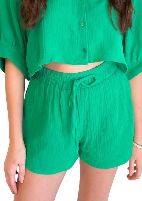 By The Pool Gauze Shorts In Green High-Fashion Women's Clothing