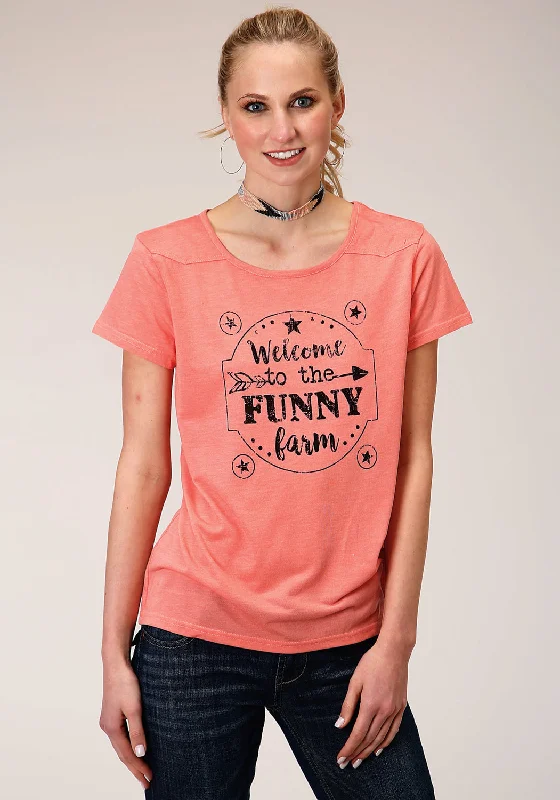 Roper Womens Funny Farm Pink Poly/Rayon S/S T-Shirt Formal Attire For Women