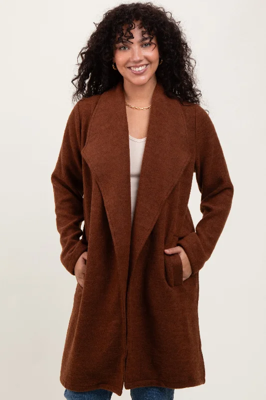 Brown Knit Relaxed Fit Coat Jacket Affordable Women's Clothing Online