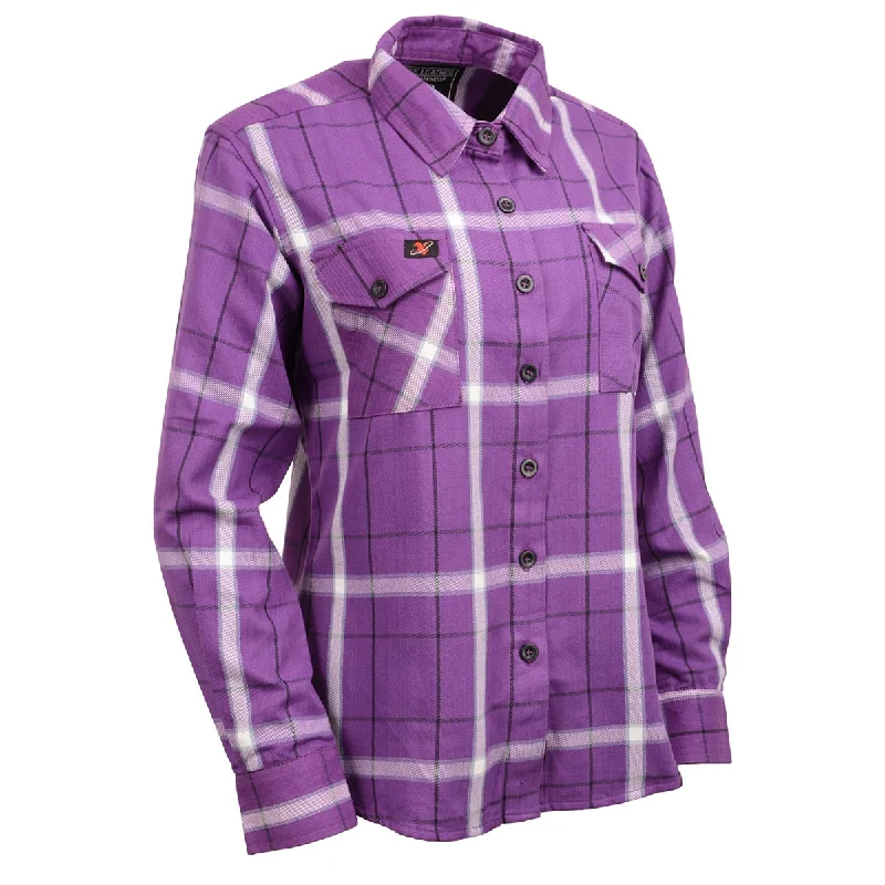 Milwaukee Leather MNG21605 Women's Casual Purple and White Long Sleeve Cotton Casual Flannel Shirt Women's Clothing for All Occasions