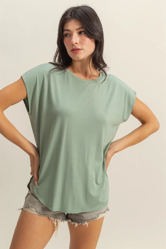 Sage Dolman Sleeve Round Neck Top Women's Outerwear Clothing