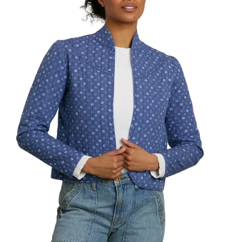 Daisy Crop Quilted Jacket In Indigo Flower Casual Fashion Trends for Women