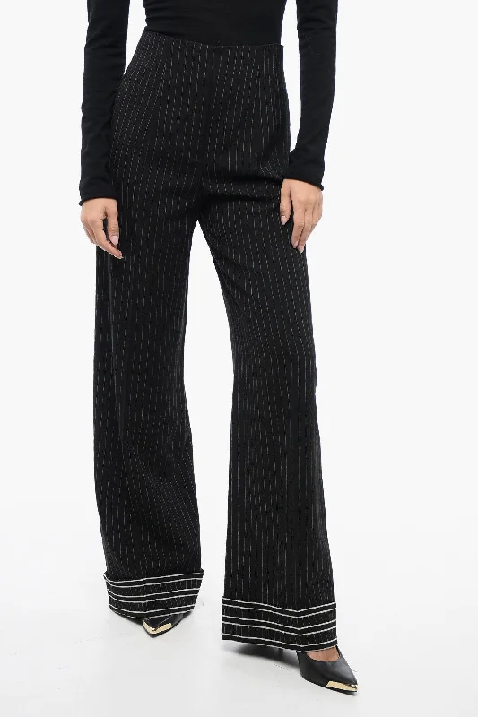 Alberta Ferretti Pinstriped Virgin Wool Palazzo Pants Clothes Sales