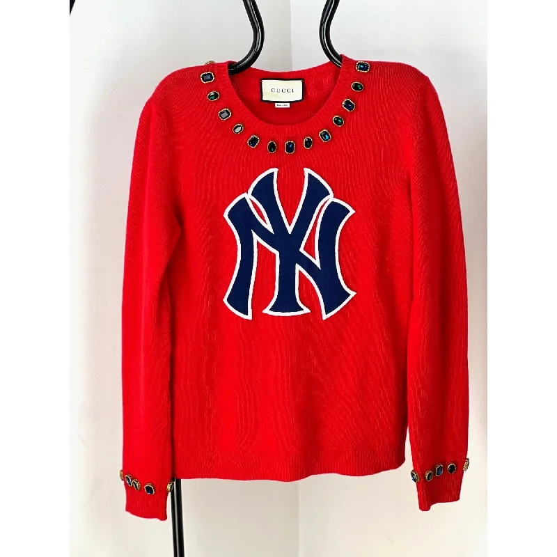 Gucci Womens NY Yankees Wool Red Sweater Pullover Women's Tops And Clothing