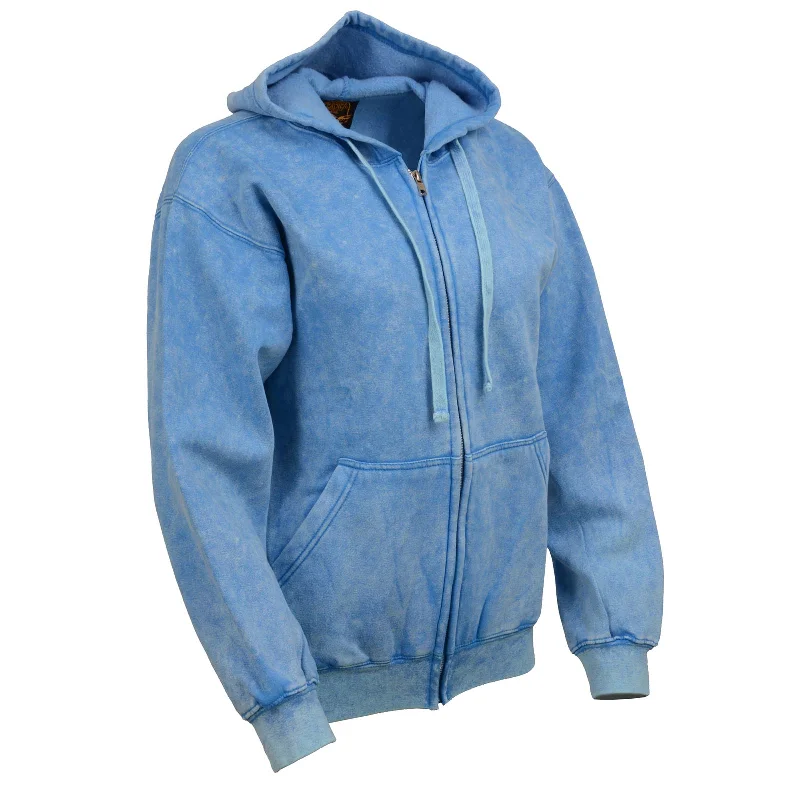 Milwaukee Leather MNG21621 Women's Distressed Blue Sweatshirt Full Zip Up Long Sleeve Casual Hoodie - with Pocket Relaxed Fit Women's Fashion