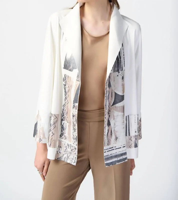 Patchwork Suede Jacket With Foil Print Accents In Vanilla/multi New Arrival Discount