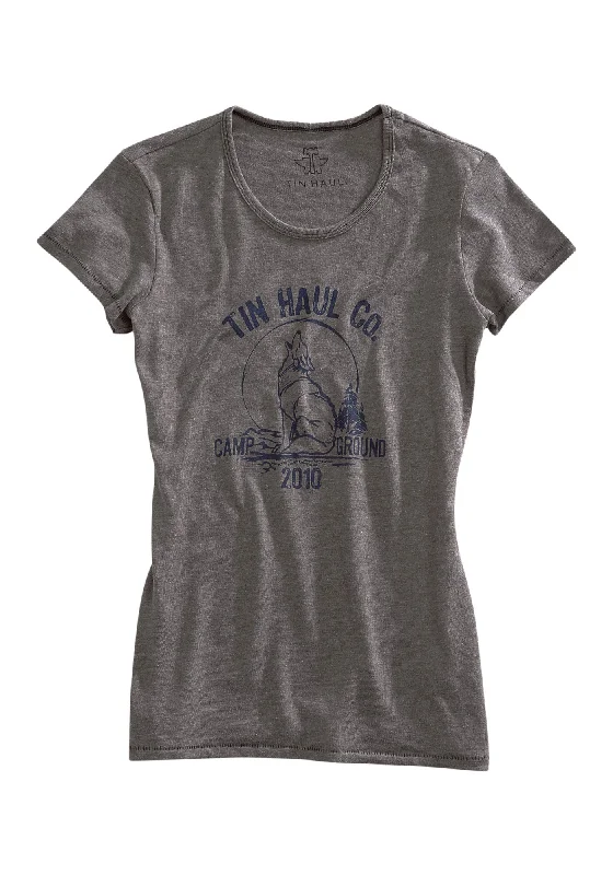 Tin Haul Womens Grey 100% Cotton Coyote Campground S/S T-Shirt Women's Trendy Casual Clothes